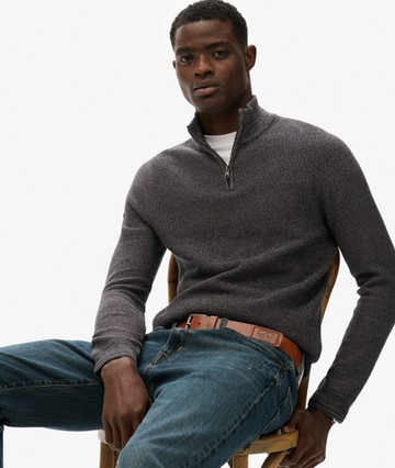 Superdry Men's Cotton Texture Half-zip Jumper Black Size: L