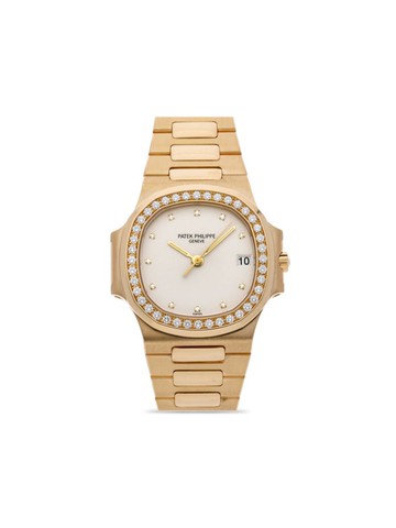 Patek Philippe - pre-owned Nautilus 35mm - women - 18kt Yellow Gold/Diamond - One Size - Neutrals