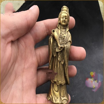 家用裝飾開光手工仿古純銅銅器小號擺件掛件觀音風水招財辟邪工藝1入