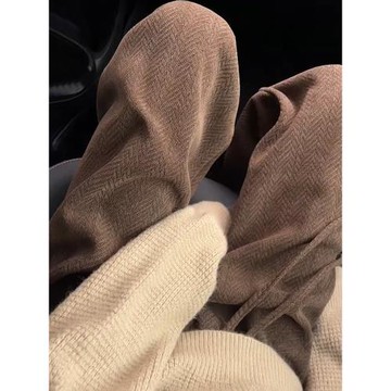 棕色毛呢高腰闊腿褲女雪尼爾直筒褲子秋冬2025新款人字紋加絨休閑