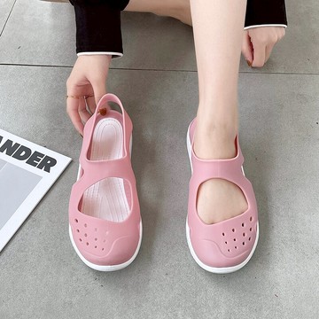 下雨天可濕水單鞋女春夏簡約新款防滑軟底軟膠鏤空洞洞鞋百搭