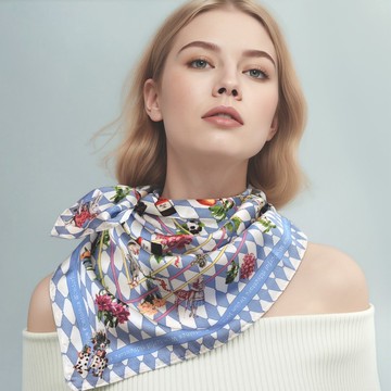 夢幻愛麗絲灰菱格絲巾60厘米 Jardin Des Fontaines