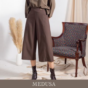 現貨【MEDUSA 曼度莎】質感金色釦飾西裝七分寬褲（M-XL）｜女休閒褲 女寬褲 女西裝寬褲 通勤穿搭