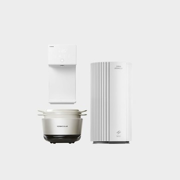 【入厝高階組】Vermicular IH琺瑯電子鑄鐵鍋 (海鹽白/松露黑/飛魚銀)+Coway 冰溫瞬熱智控桌上型飲水機CHP-7211N+Coway AP-1924A 龍捲高效疾風清淨機