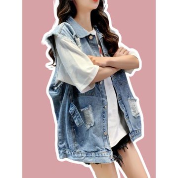 破洞牛仔馬甲外套女夏季新款無袖坎肩外穿韓版寬松薄款工裝馬夾潮