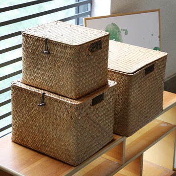 藤草編收納箱衣物儲物箱有蓋簡約櫥柜玩具整理籃子無蓋整理筐大號