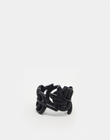 ASOS DESIGN wrap around feather ring in matte black
