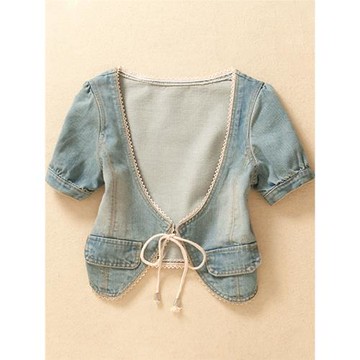 牛仔外套女外搭短款搭配吊帶裙小披肩短袖罩衫夏上衣開衫新款馬甲