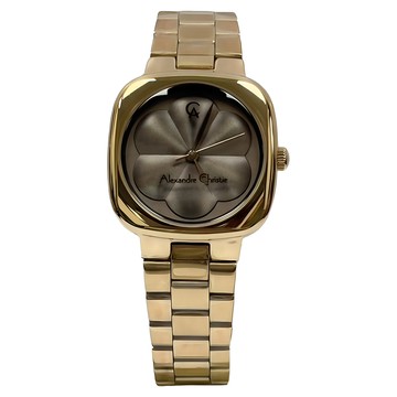 Alexandre Christie 方型女錶  棕面 + 玫瑰金鍊帶