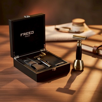【FREED】古銅系列尊爵四件組雙刃式刮鬍刀禮盒 - 極致黑 客製化 刻字 送禮 生日 男生 男性 聖誕節 客製化刻字