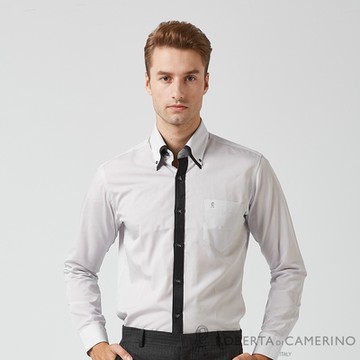 ROBERTA諾貝達 日本素材 台灣製 帥氣歐巴 合身版長袖襯衫 淺灰