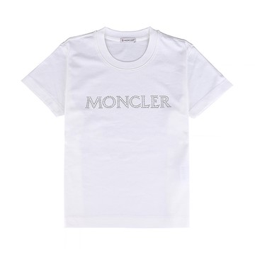 MONCLER 水鑽LOGO鑲飾純棉修身短袖T恤(女款/白)