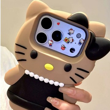 日韓少女 小眾卡通 赫本 珍珠黑禮服 KT貓 iPhone16 Pro 15 14 13 Pro max手機殼 硅膠17