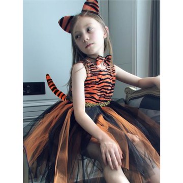 女童小老虎演出服幼兒園萬圣節演講禮服兒童中高端演出蓬蓬連衣裙