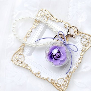 永生玫瑰花球鑰匙圈吊飾-紫玫瑰珍珠鏈 生日禮物 聖誕禮物