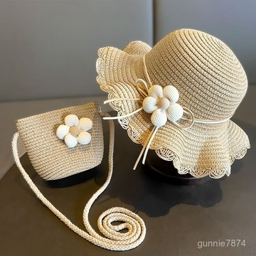 【臺灣出貨】夏季小女孩遮陽草帽女童帽子女寶夏款沙灘兒童防曬太陽漁夫漁夫帽寶寶空頂帽子大帽簷 防曬遮陽漁夫帽 盆帽