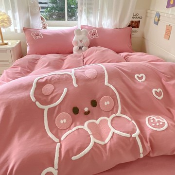 君夢依A類水洗棉床包組 床包款四件套 ins風 卡通 可愛 毛巾繡 被套 宿舍 三件套