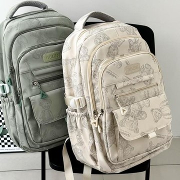 新款小熊大容量雙肩包多層寬肩帶書包高中生結實耐用的小清新背包