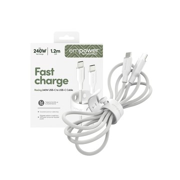 PanzerGlass USB-C to USB-C 1.2M 240W快充編織線(附束帶扣)-白