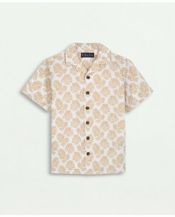 Brooks Brothers Boys Tropical Print Camp Collar Shirt | Dark Beige | Size 12
