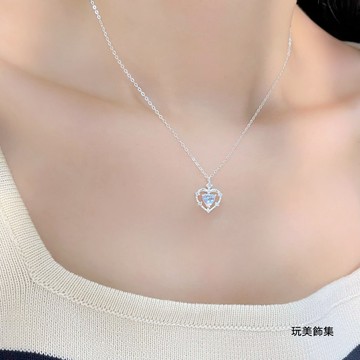 玩美飾集｜現貨，S925全純銀 月光石愛心鏤空純銀項鍊 飾品 純銀鍊 禮物 VN0176
