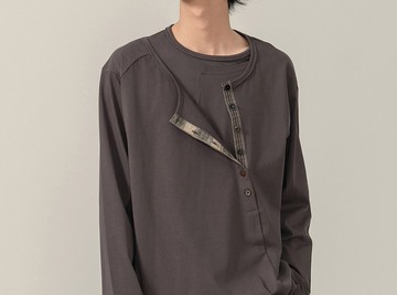 【櫛花】森系文藝復古 亨利領打底T恤