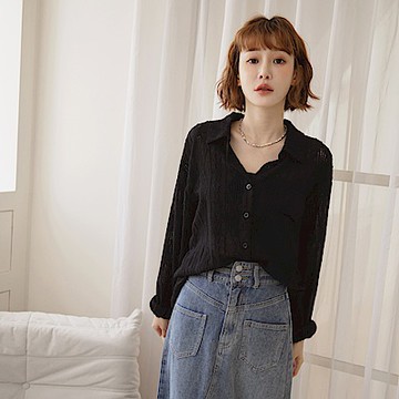 微透膚立體織紋素色長袖襯衫-OB嚴選