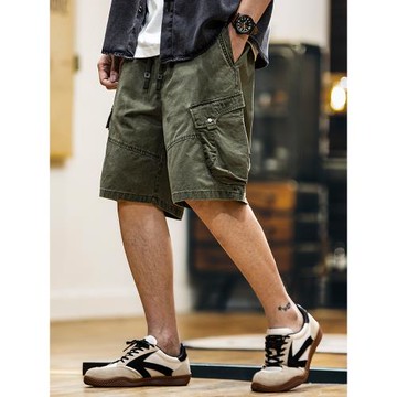 美式復古水洗工裝短褲男夏季2025新款寬松直筒5分中褲純棉五分褲