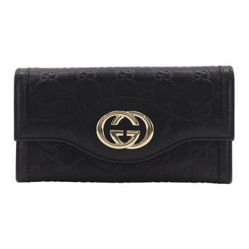 【日本直送】GUCCI 經典 Interlocking G 壓紋皮革長夾 282434 黑色 女性【二手】