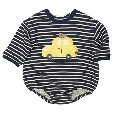 akachan honpo - 長袖外出包屁衣-刷毛圖案-深藍色