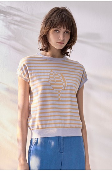 Diffa STYLIST鬱金香織條連袖線衫
