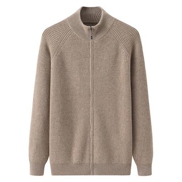 秋冬新款100純羊絨衫男開衫半高領加厚保暖夾克外穿毛衣外套E2954