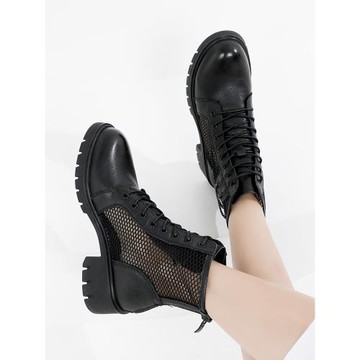 馬丁靴夏季薄款女鏤空透氣媽媽涼鞋真皮軟底2025新款短靴網紗涼靴