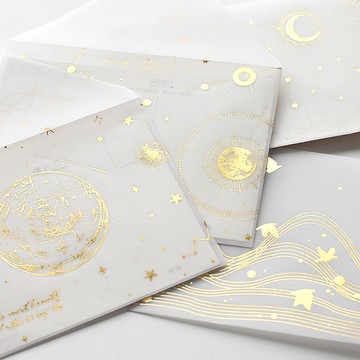 硫磺 半透明 信封紙 貼紙 半透明牛油紙 燙金 花 星空 星球 星座
