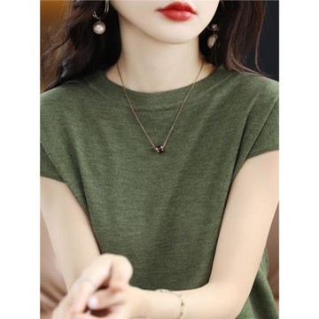 冰絲半高圓領短袖t恤女夏新款百搭背心寬松針織打防曬面紗面罩