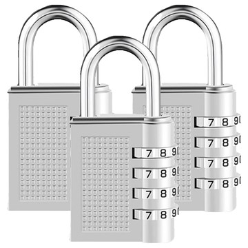 防盜密碼鎖 Set 3 鋅合金+不鏽鋼材質 大號四碼  3 x 1 x 6.5cm  銀色