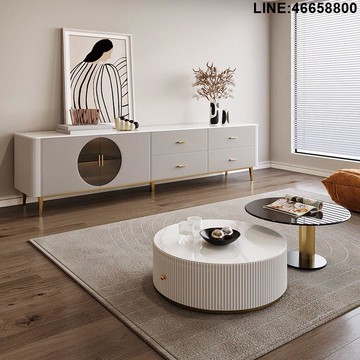 免運 開立發票 電視櫃 收納櫃 儲物櫃 落地櫃 背景櫃 現代簡約高級客廳巖板馬鞍皮茶幾電視櫃組合家用小戶型高款落地櫃 支持訂製