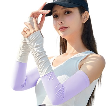 XUE CHENG 夏季涼感防曬冰袖/戶外騎行防紫外線袖套  白紫色