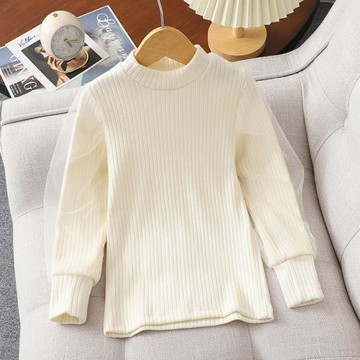 女童打底毛衣秋冬季中大童打底衫2025新款女孩洋氣兒童燈籠袖上衣