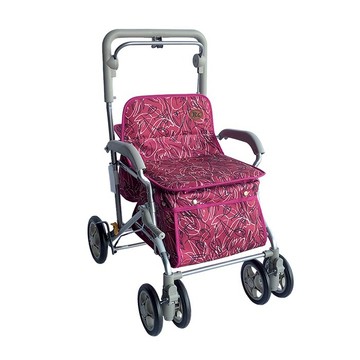 【海夫健康生活館】YL 高度調整 煞車 摺疊 收納站立 銀髮族 購物助行車 步行輔助車 紅底線條(NO.165-12)