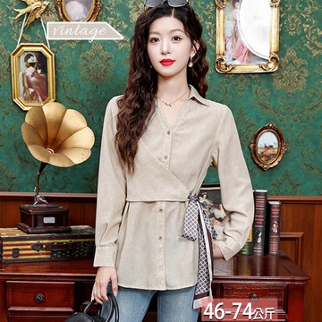 翻V領三角絲巾綁帶襯衫 M-2XL【726122X】【現+預】☆流行前線☆