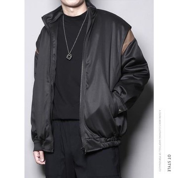 秋冬日系休閑剪裁撞色拼接加棉加厚寬松工裝棒球服夾克外套男棉服