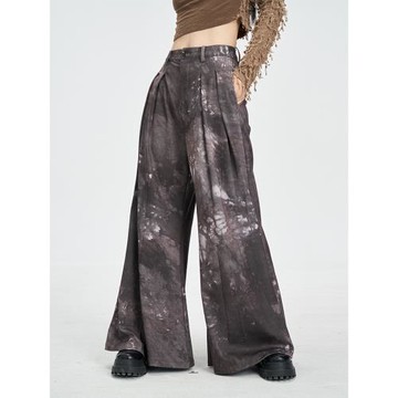 七柏sevening斑駁扎染不規則闊腿褲廢土風原創小眾詫寂做舊休閑褲