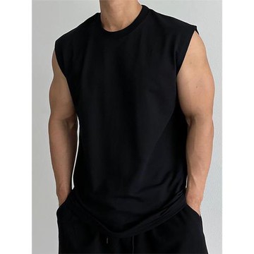 重磅320G純棉健身坎肩美式小領口運動訓練顯肌肉汗背心無袖籃球男