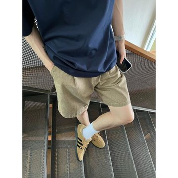 美式復古休閑咖色牛仔短褲男夏季cleanfit休閑寬松百搭直筒五分褲