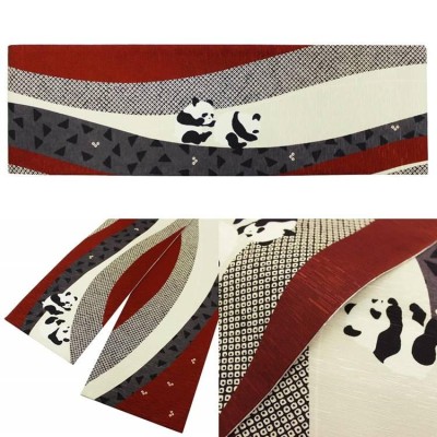 半幅帯 正絹 長尺 WAKKA リバーシブル 日本製 細帯 (でんぐりパンダ/赤