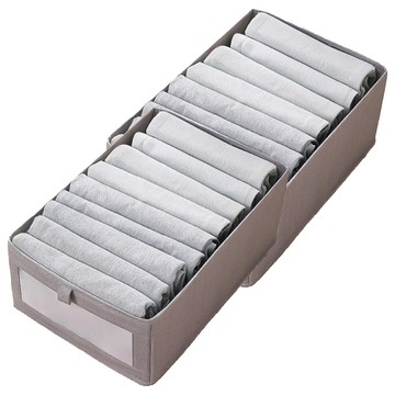 棉麻收納盒 透明視窗 摺疊收納  灰色  34.5 x 20 x 15cm  2組