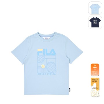 【FILA】KIDS 孩童款 抗UV 吸濕排汗 短袖圓領T恤-水藍 1TEZ-4412-SB