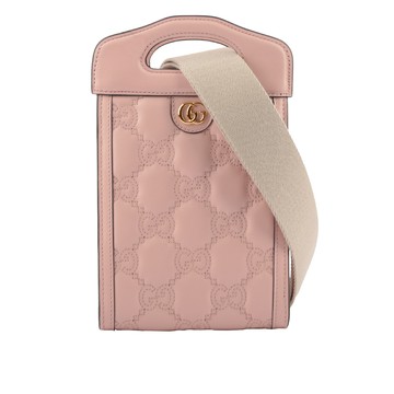 GUCCI GG 縫線標誌迷你手提/斜背二用包(粉色) 723776 UM8HG 5941