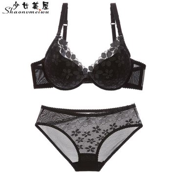 法式純欲情調新款女士蕾絲薄款文胸套裝性感內衣內褲套裝女胸罩棉